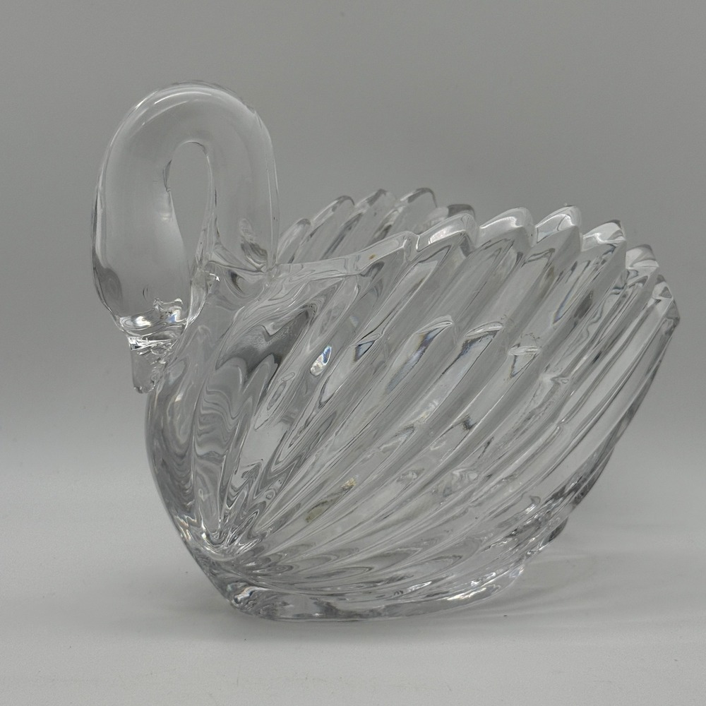 Teleflora Swan Trinket Bowl Lead Crystal West Germany Clear Ribbed Figurine